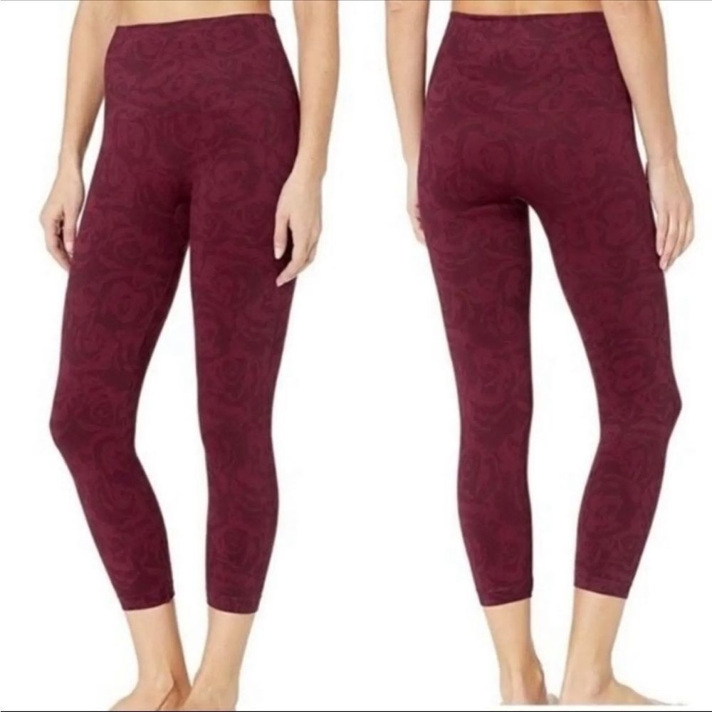 SPANX Look At Me Now Crop Leggings Garnet Rose Print Shaping High Rise Size XL
